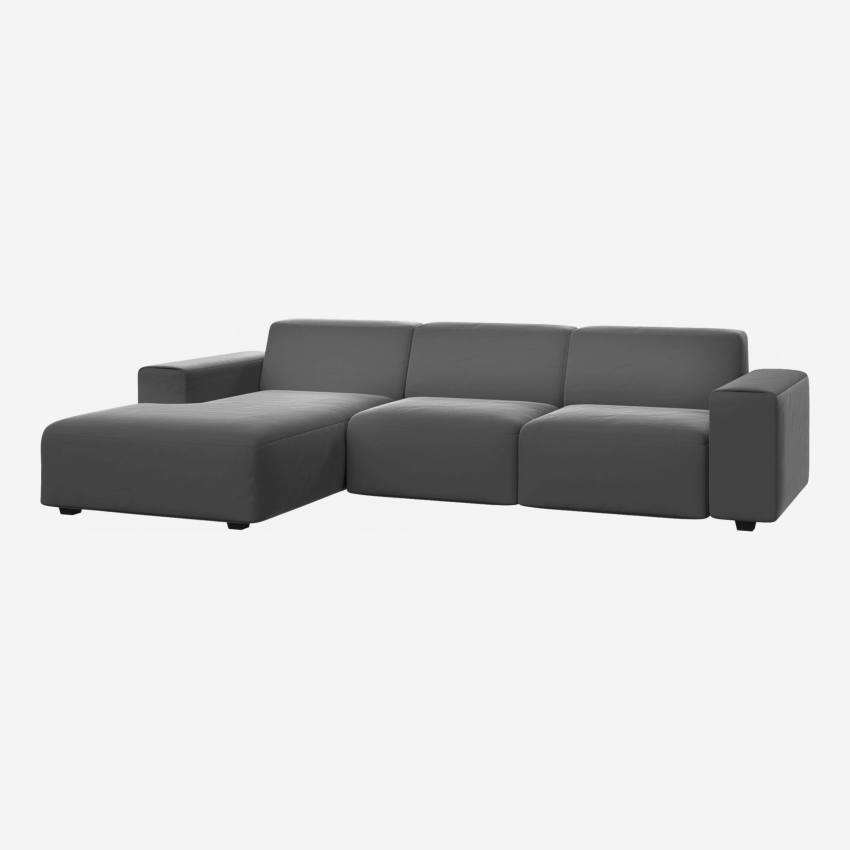 Velvet 3-seater sofa with left chaise longue - Silver grey