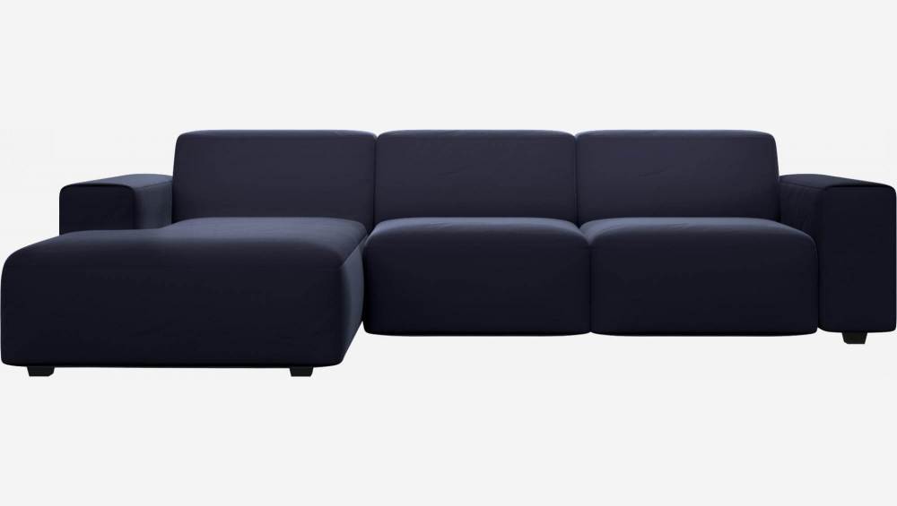Sofá 3 plazas con chaiselongue izquierda terciopelo Super Velvet azul oscurso
