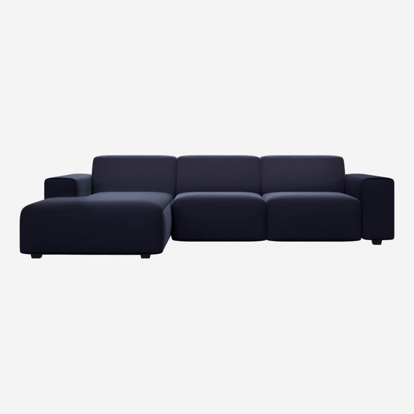 Velvet 3-seater sofa with left chaise longue - Navy blue