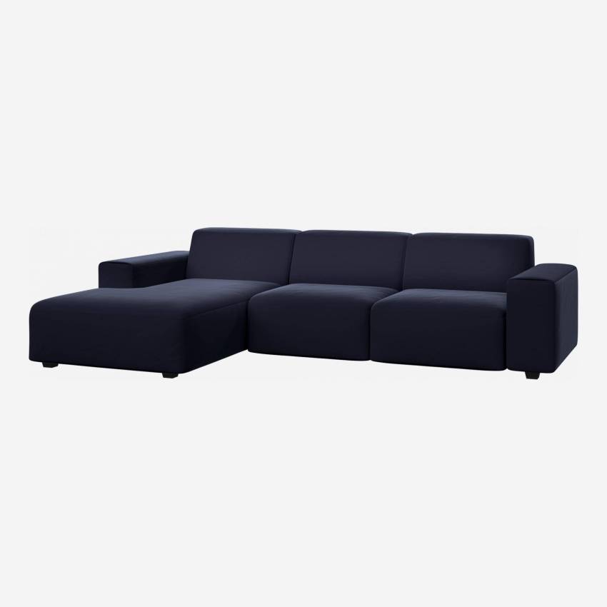 3-Sitzer Sofa mit Chaiselongue links aus Samt - Marineblau