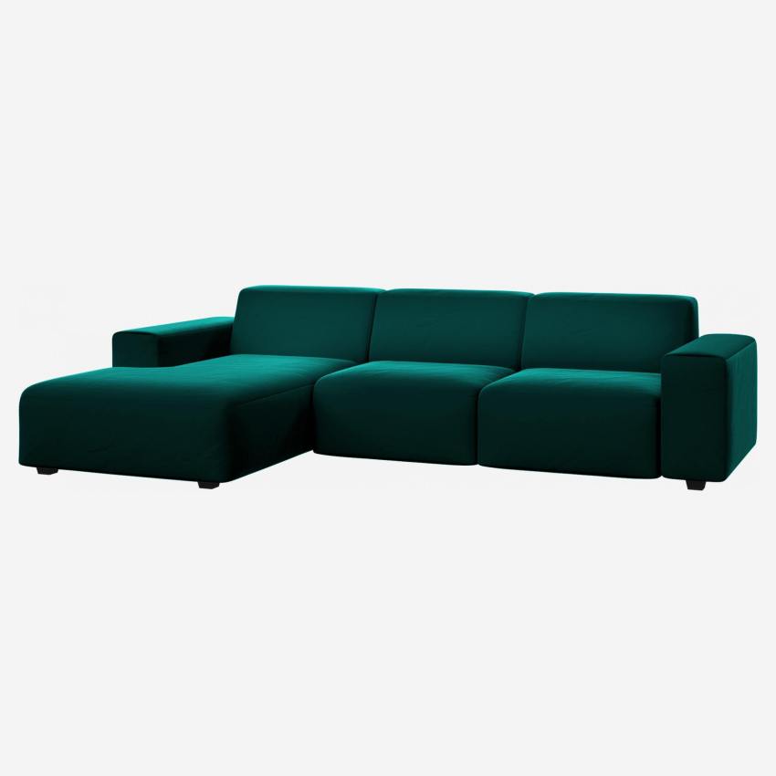 Velvet 3-seater sofa with left chaise longue - Fir green