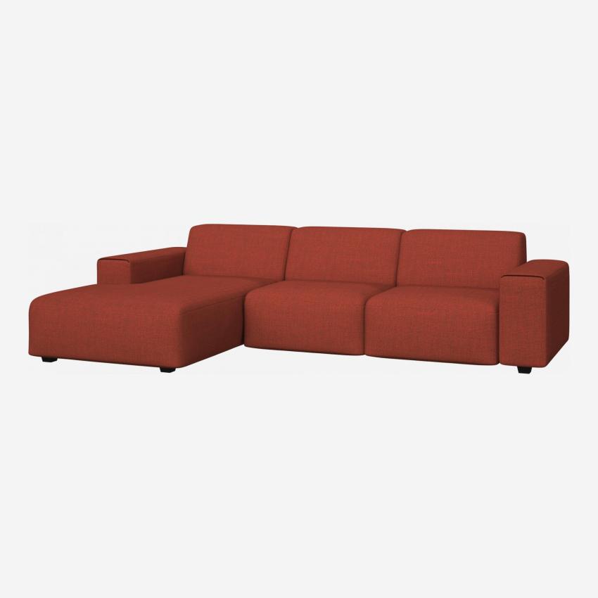 Canapé 3 places avec méridienne gauche en tissu Fasoli - Rouge brique