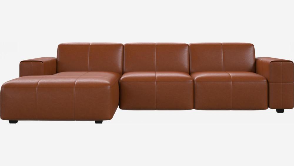 Vintage leather 3-seater sofa with left chaise longue - Cognac