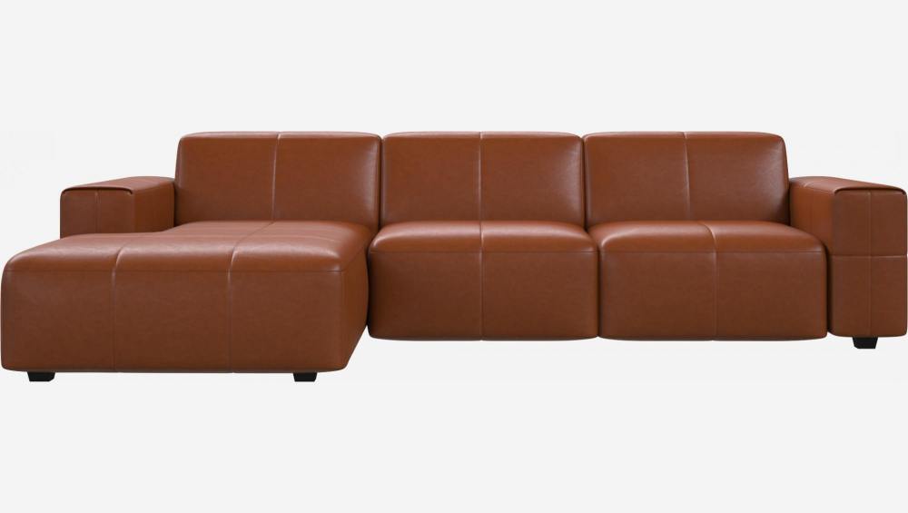 3-Sitzer Sofa mit Chaiselongue links aus Anilinleder Vintage Leather old chestnut
