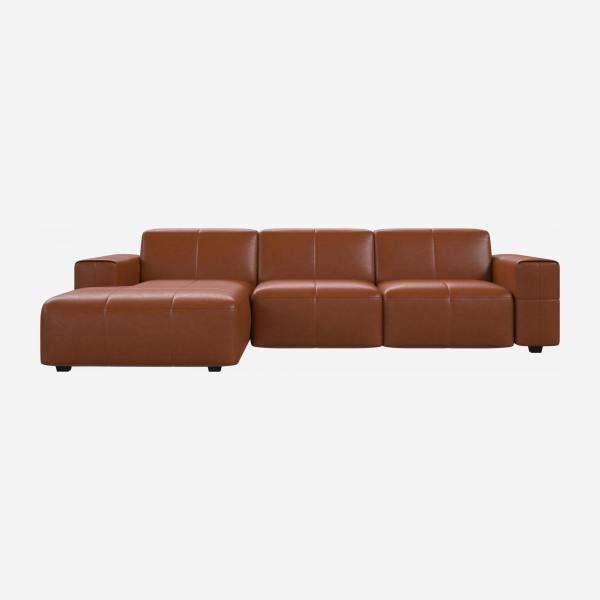 Vintage leather 3-seater sofa with left chaise longue - Cognac