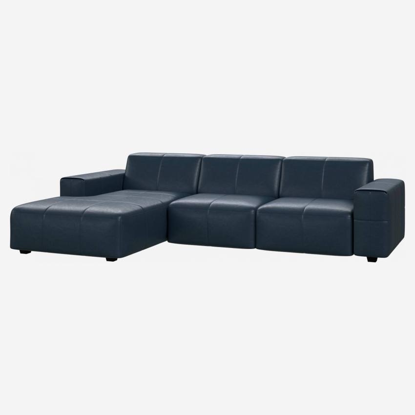 Vintage leather 3-seater sofa with left chaise longue - Night blue
