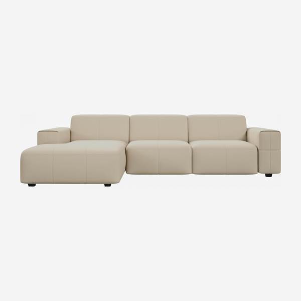Savoy leather 3-seater sofa with left chaise longue - White