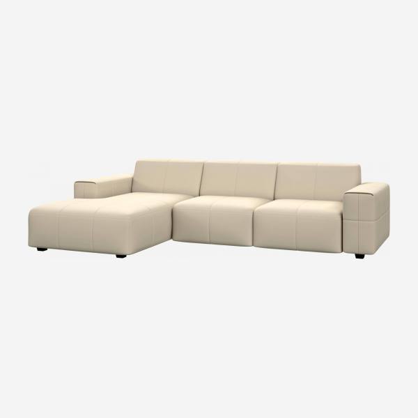 3-Sitzer Sofa mit Chaiselongue links aus genarbtem Eton-Leder - Cremefarben