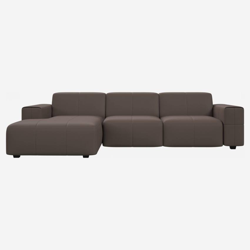 Eton leather 3-seater sofa with left chaise longue - Taupe grey