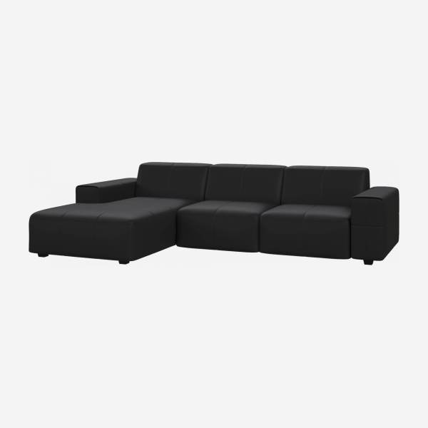 3-Sitzer Sofa mit Chaiselongue links aus genarbtem Leder Eton black