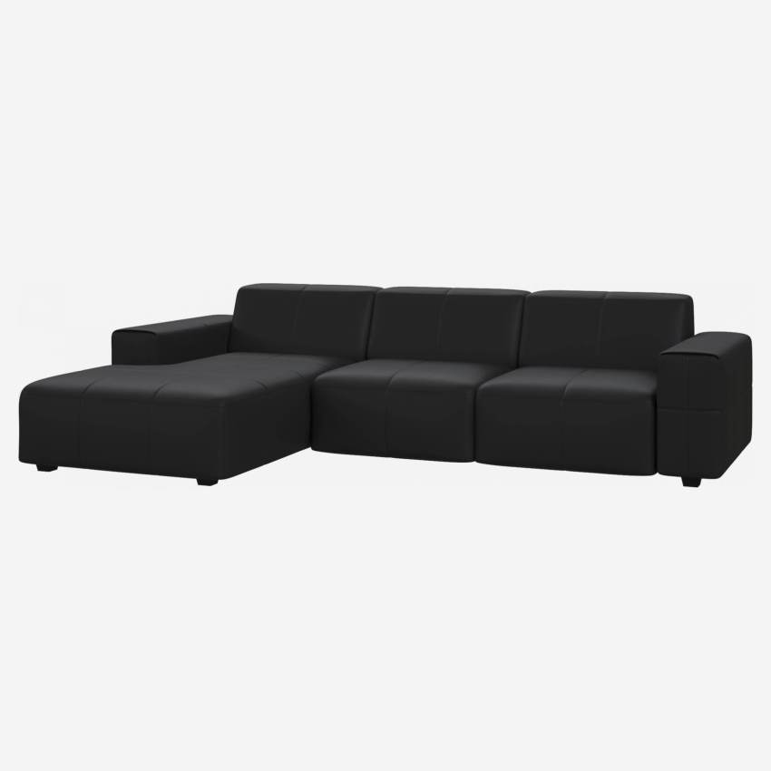 Eton leather 3-seater sofa with left chaise longue - Black