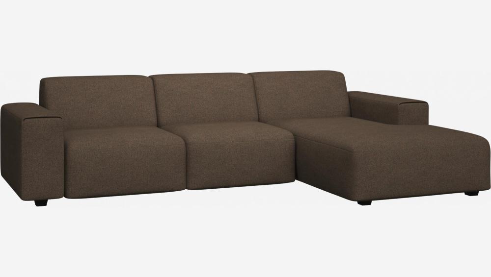 3-Sitzer Sofa mit Chaiselongue rechts aus Stoff, graubraun und orange meliert