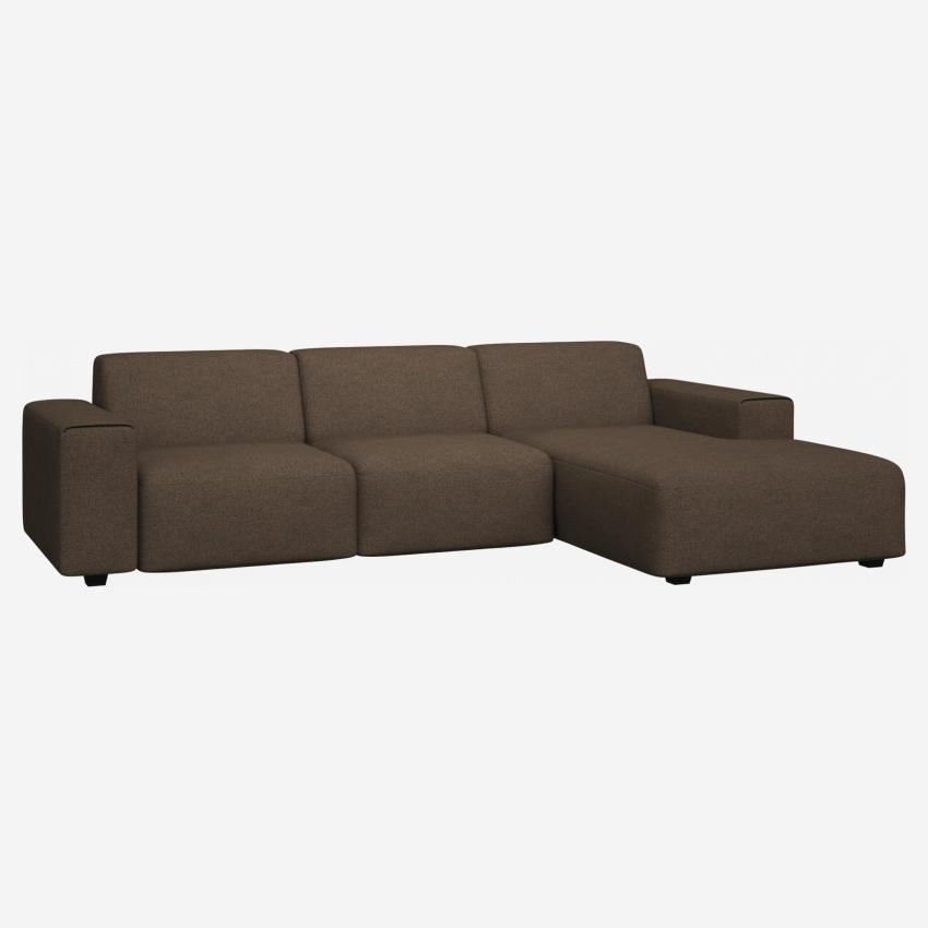 3-Sitzer Sofa mit Chaiselongue rechts aus Stoff, graubraun und orange meliert