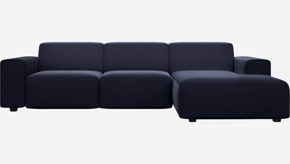 Sofá de 3 plazas con chaise longue derecha en terciopelo Super Velvet azul oscuro