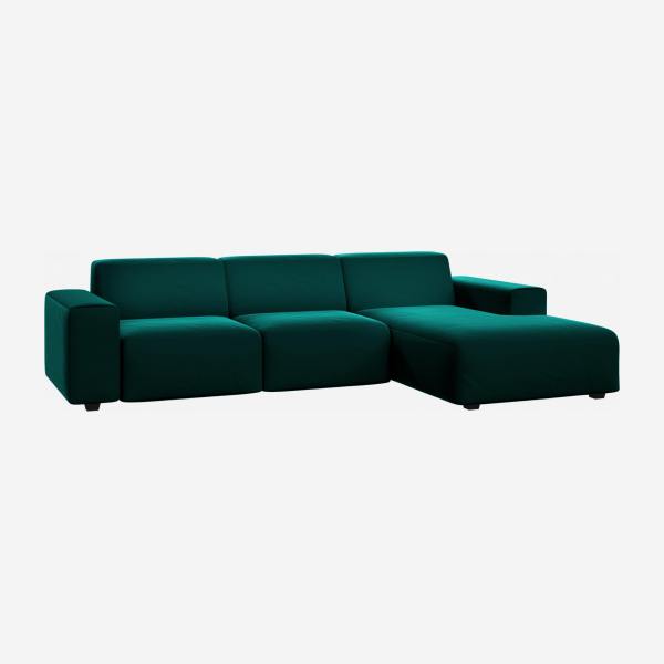 3-Sitzer Sofa mit Chaiselongue rechts aus Samt - Tannengrün