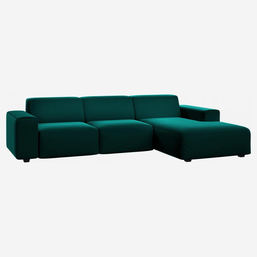 Velvet 3-seater sofa with right chaise longue - Fir green
