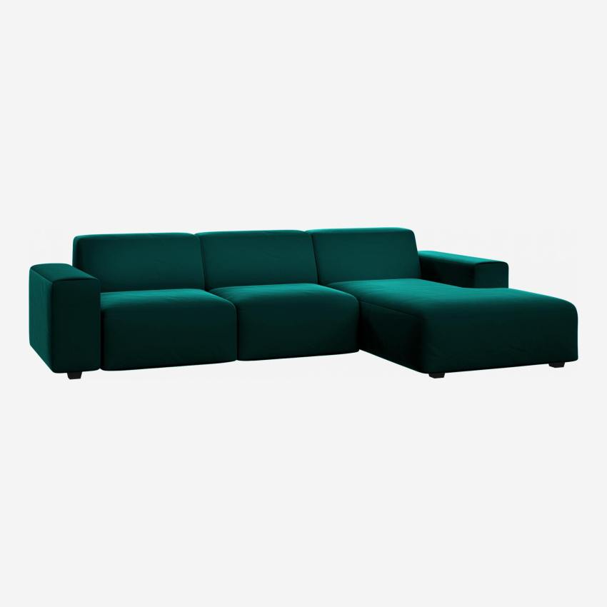 Velvet 3-seater sofa with right chaise longue - Fir green