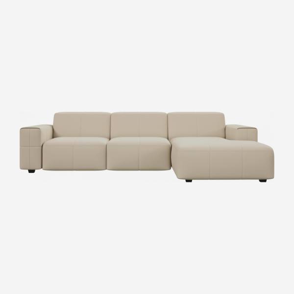 Savoy leather 3-seater sofa with right chaise longue - White