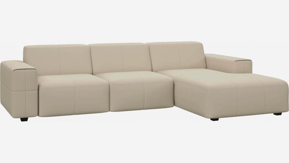 Sofá de 3 plazas con chaise longue derecha en piel semi-anilina Savoy off white