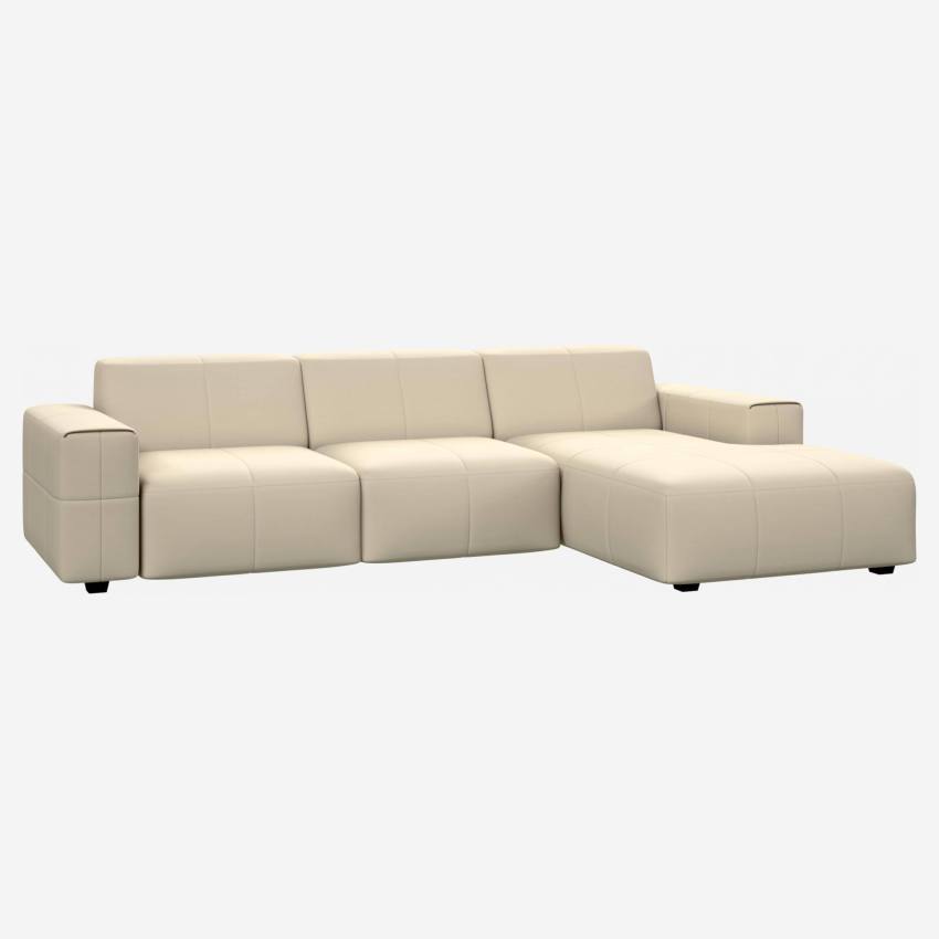 Eton leather 3-seater sofa with right chaise longue - Cream white