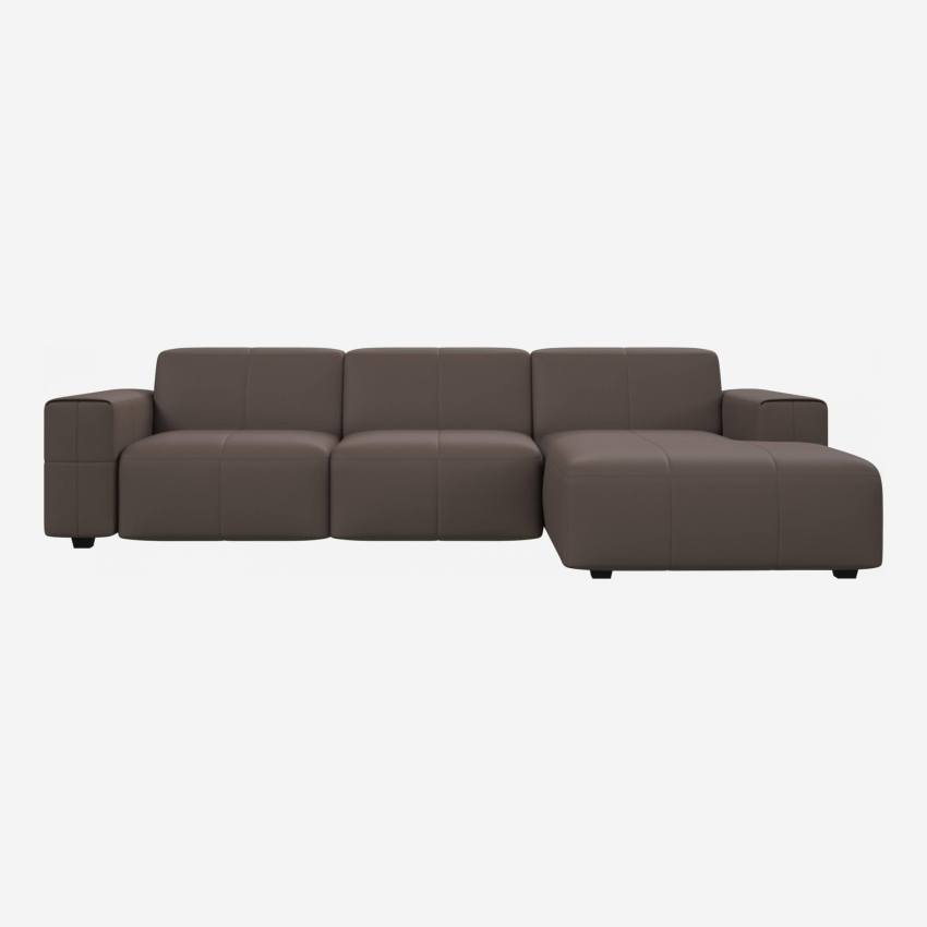 Eton leather 3-seater sofa with right chaise longue - Taupe grey