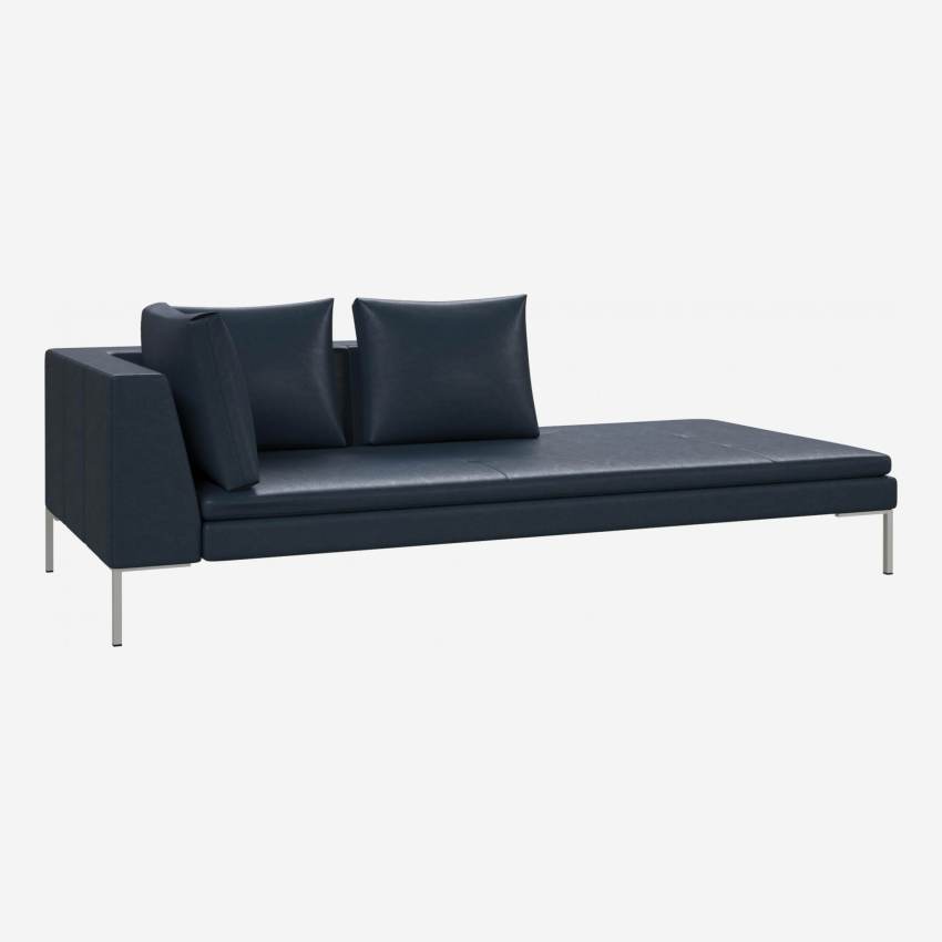 Right chaise longue in Vintage aniline leather, denim blue