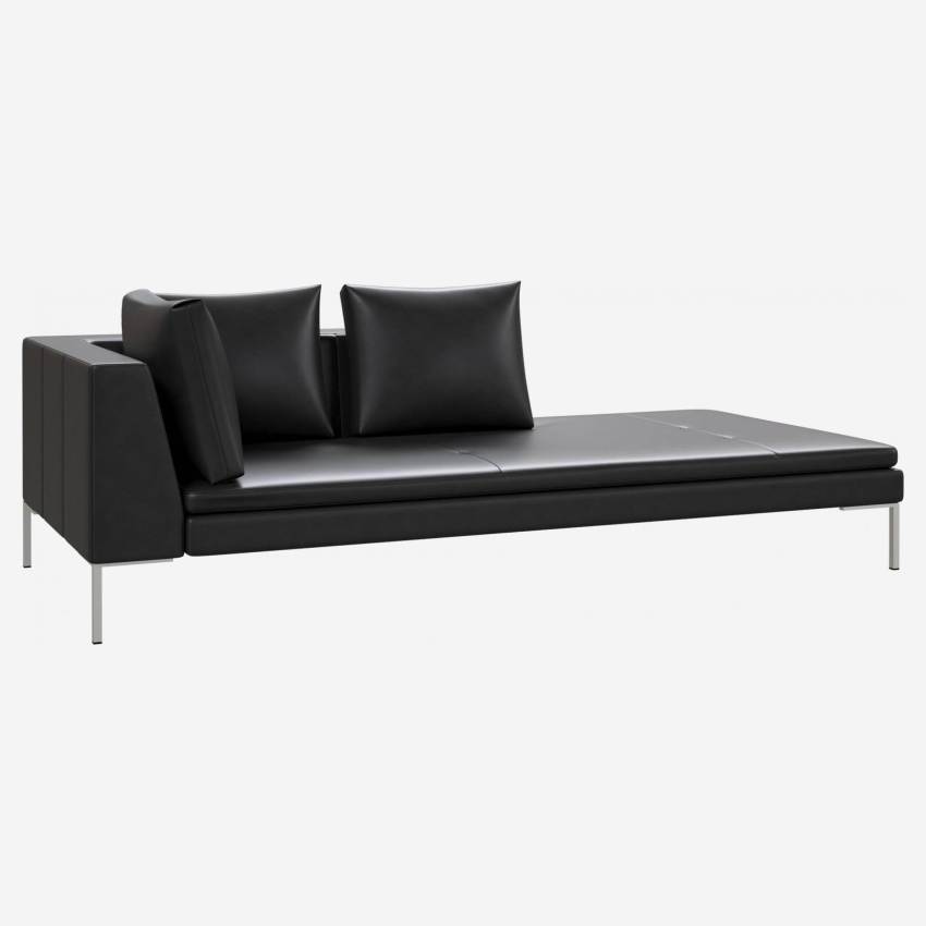 Right chaise longue in Savoy semi-aniline leather, platin black