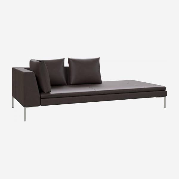 Right chaise longue in Savoy semi-aniline leather, dark brown amaretto