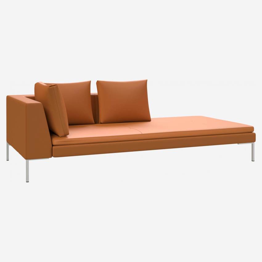 Right chaise longue in Savoy semi-aniline leather, cognac