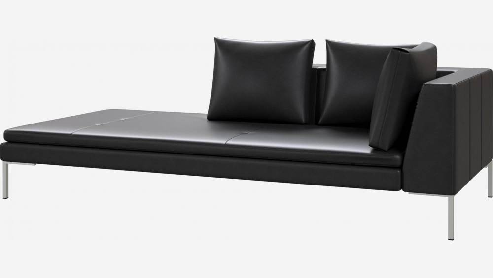 Left chaise longue in Savoy semi-aniline leather, platin black