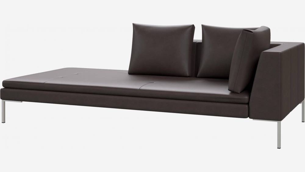 Left chaise longue in Savoy semi-aniline leather, dark brown amaretto