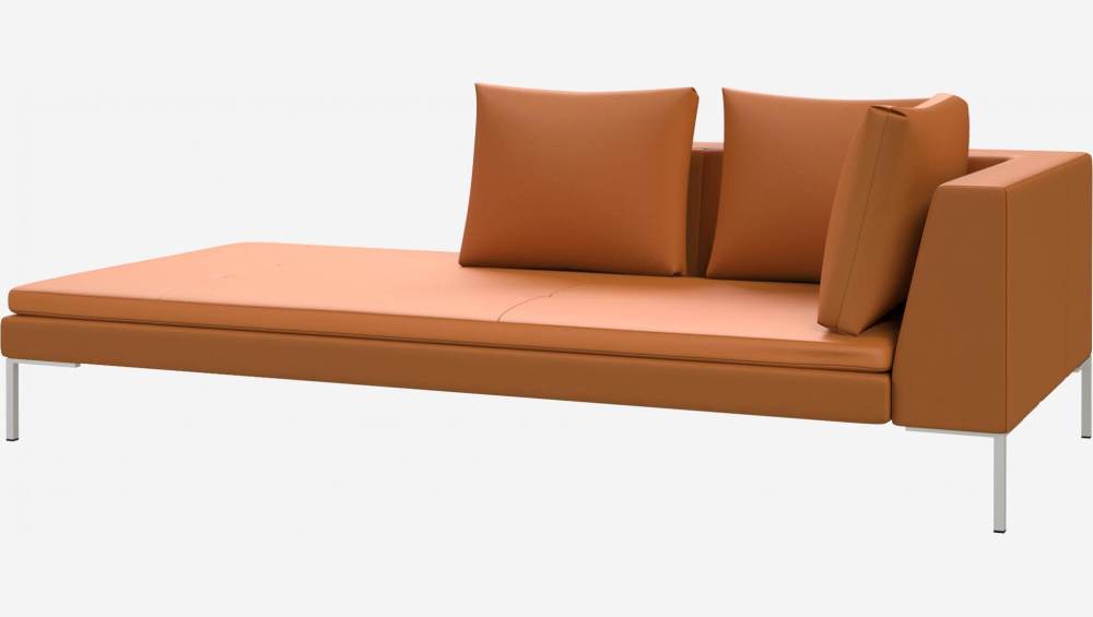 Left chaise longue in Savoy semi-aniline leather, cognac
