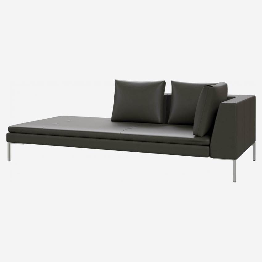 Left chaise longue in Savoy semi-aniline leather, grey