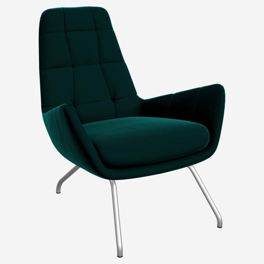 Armchair in Super Velvet fabric, petrol blue with matt metal legs