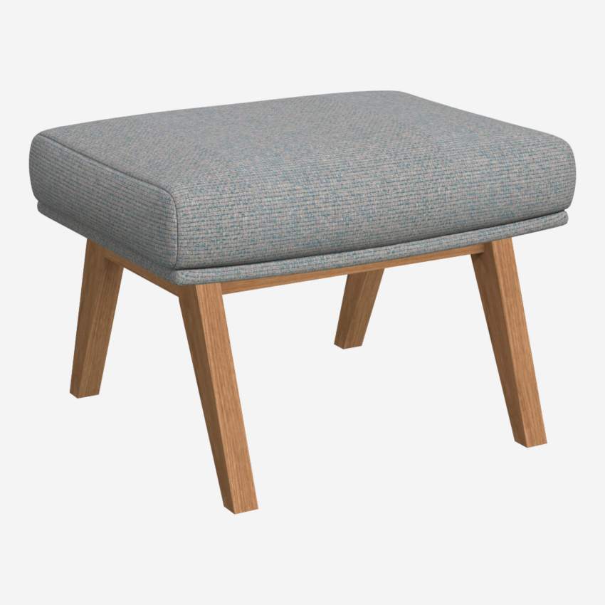 Footstool in Lecce fabric, blue reef with oak legs