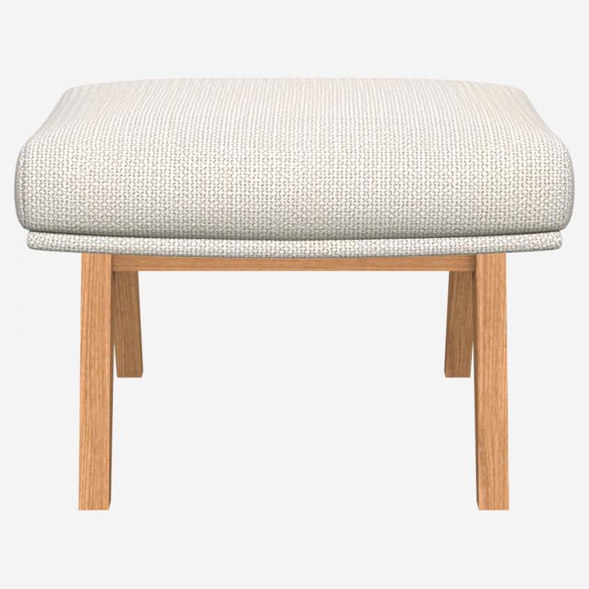 Footstool in Fasoli fabric, snow white with oak legs