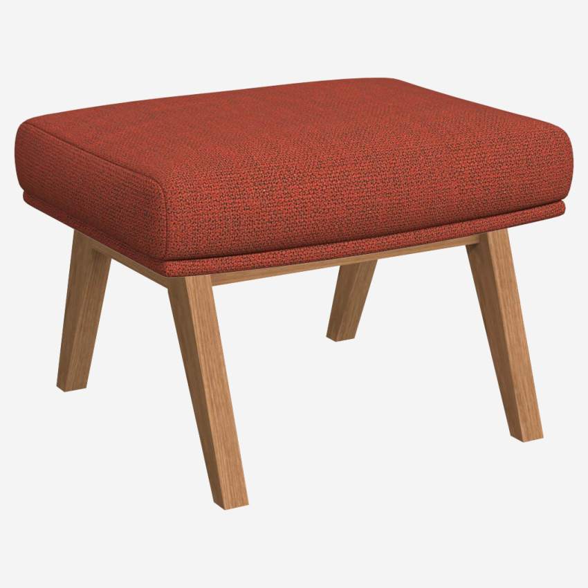 Footstool in Fasoli fabric, warm red rock with oak legs