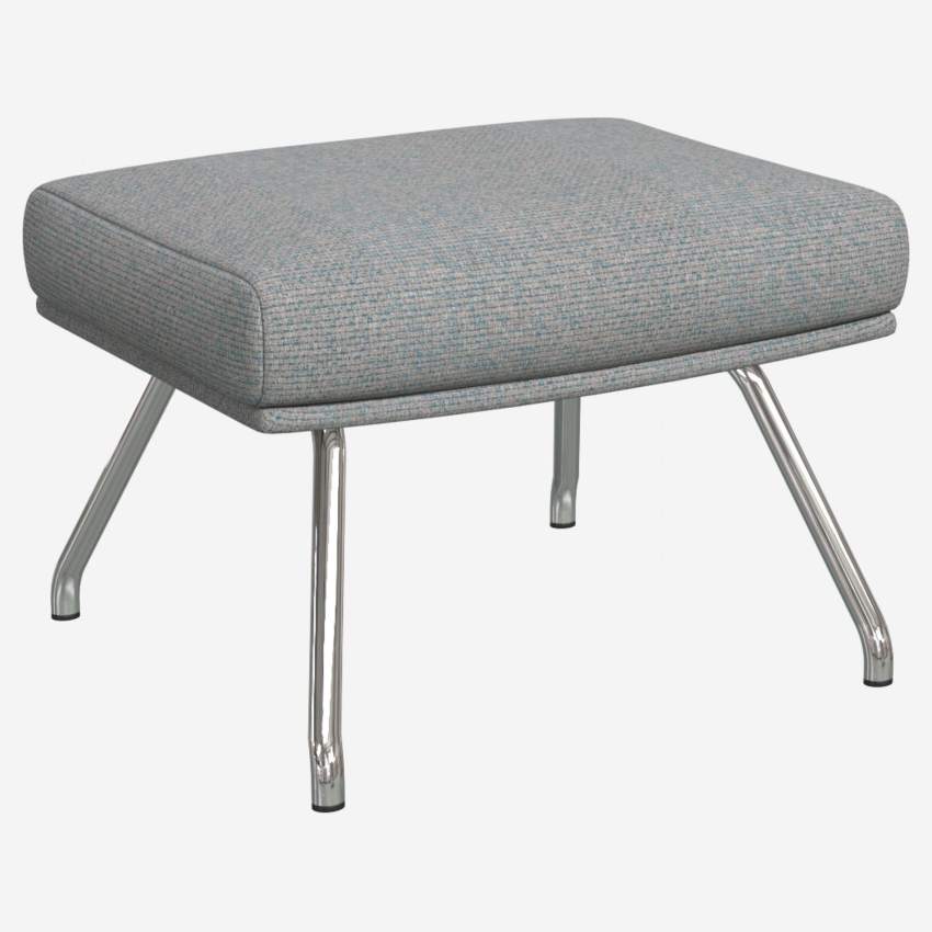 Footstool in Lecce fabric, blue reef with chromed metal legs