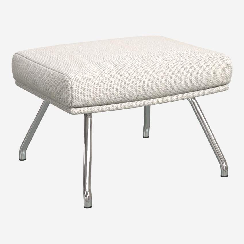 Footstool in Fasoli fabric, snow white with chromed metal legs
