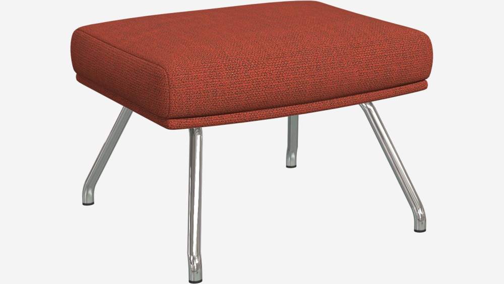 Footstool in Fasoli fabric, warm red rock with chromed metal legs