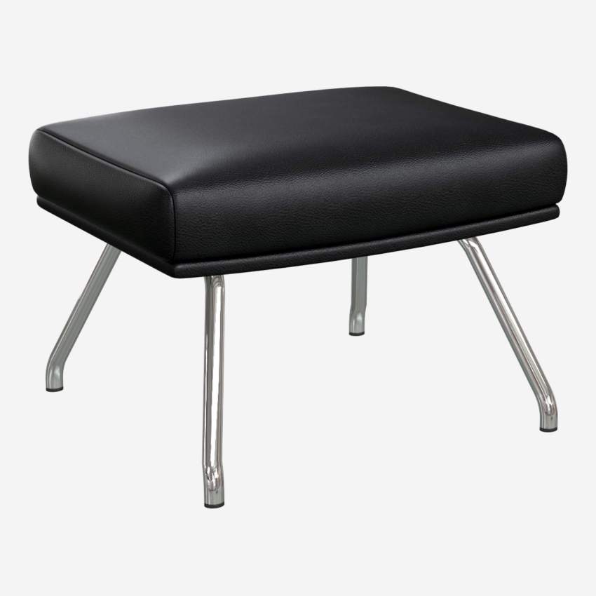 Footstool in Savoy semi-aniline leather, platin black with chromed metal legs