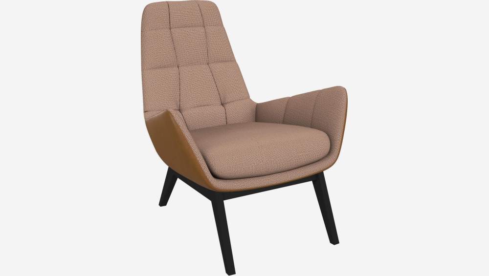 Sessel aus Fasoli-Stoff - Braun und Vintage-Leder - Schwarze Füße