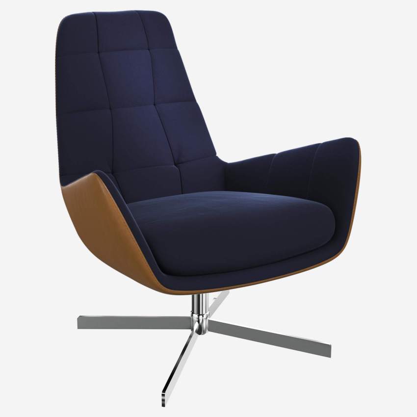 Sessel aus Samt - Marineblau und Vintage-Leder - Kreuzfuß