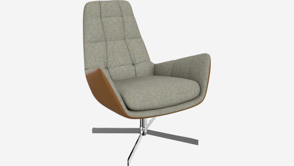 Sessel aus Bellagio-Stoff - Graugrün und Vintage-Leder - Kreuzfuß