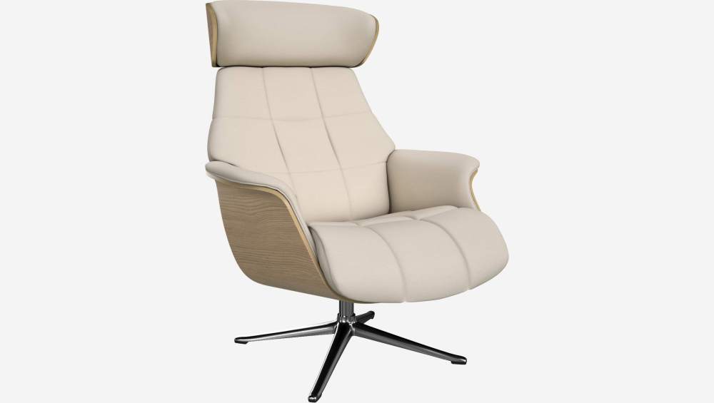 Sessel aus Eiche und Eton-Leder - Cremefarben - Aluminiumfuß