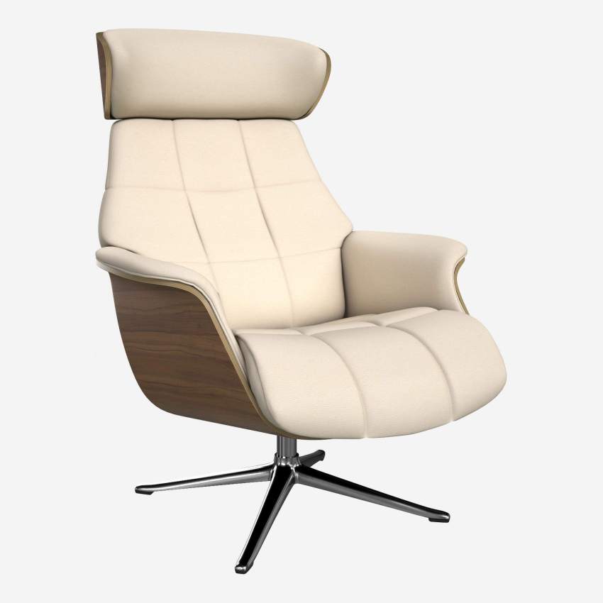 Sessel aus Nussbaum und Eton-Leder - Cremefarben - Aluminiumfuß