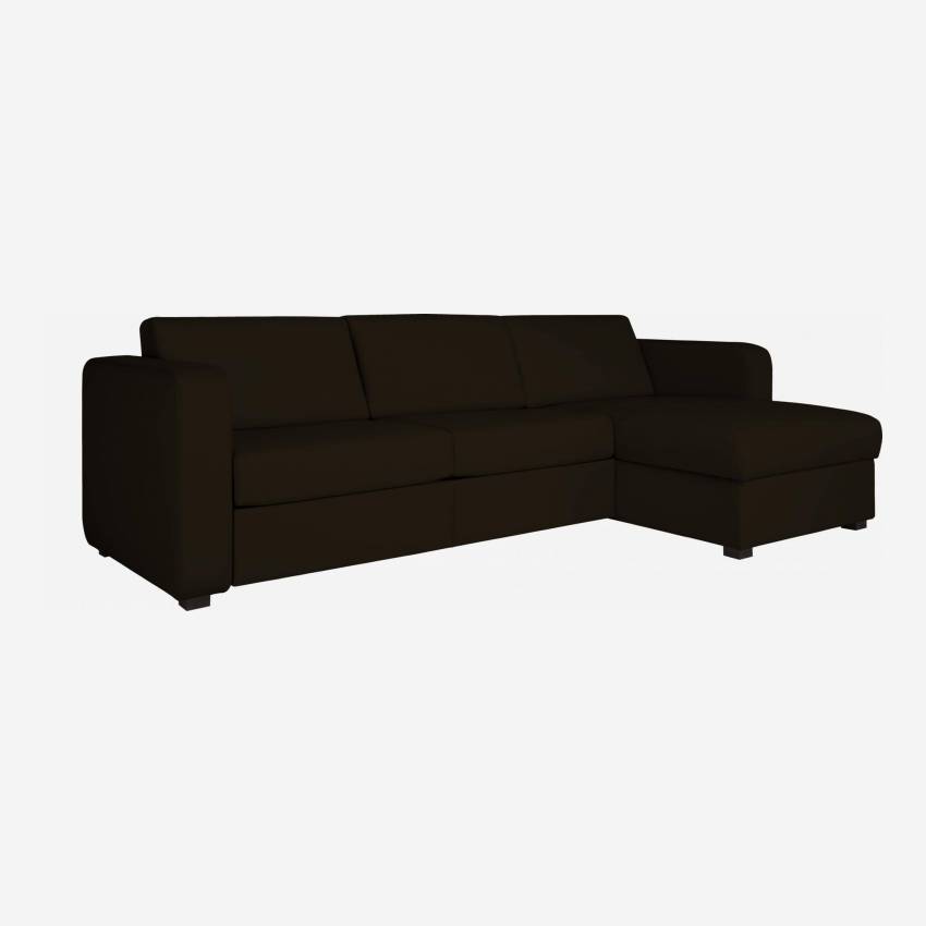 Sofá cama esquinero reversible 3 plazas de piel con almacenaje + somier de láminas - Castaño