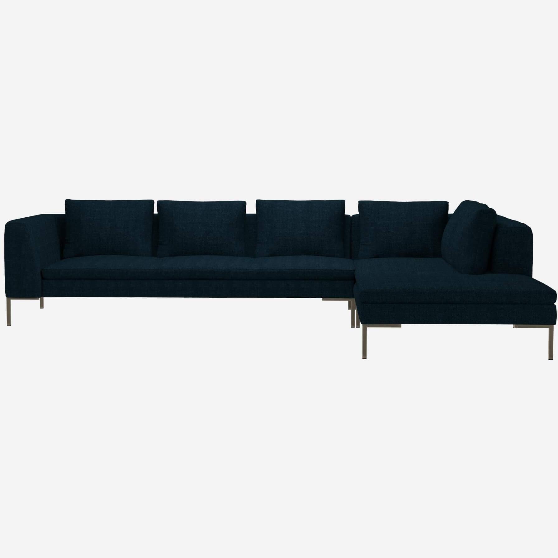 3-Sitzer-Sofa mit Chaiselongue rechts aus Melina-Stoff - Tintenblau