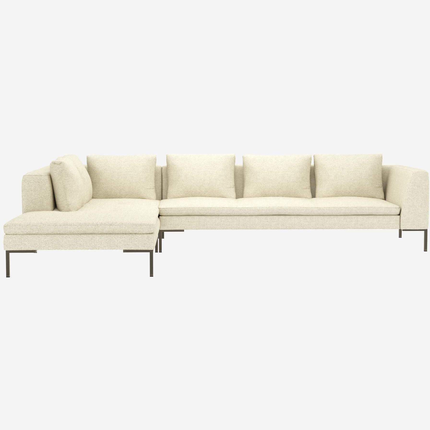 3-Sitzer-Sofa mit Chaiselongue links aus Venezia-Stoff - Kreideweiß