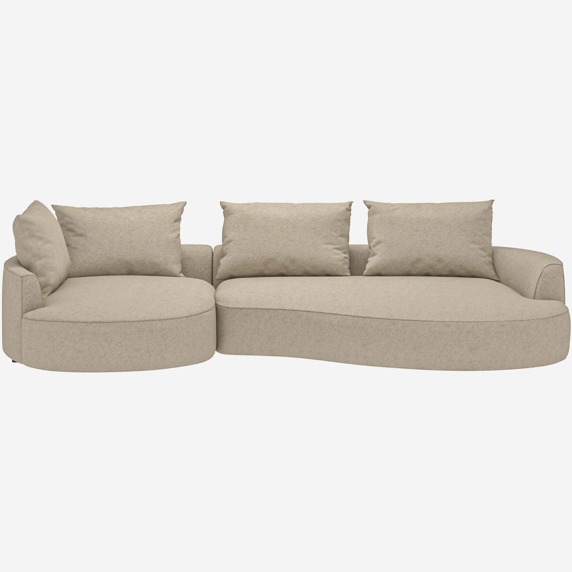 Ecksofa mit Ecke links in organischer Form aus Lucca-Stoff - Acrylweiß 